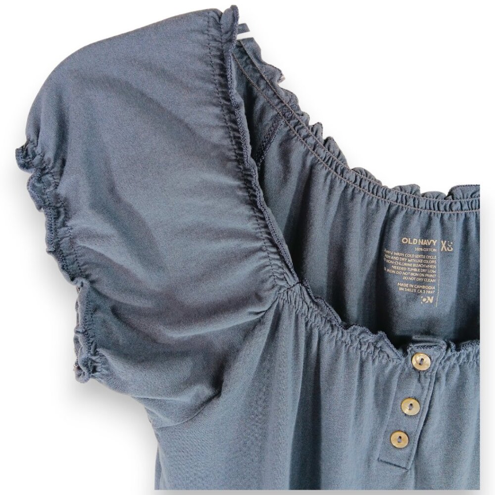 OLD NAVY- Women's Top-X SM-Shirred waist-Short sleeve-Blue-Casual-Summer-Loose - Picture 4 of 9